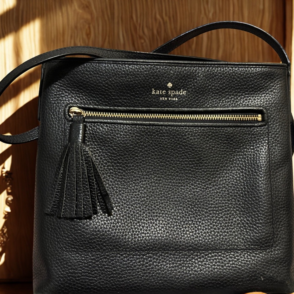Kate Spade New York Black Pebbled Leather Tassel Crossbody Bag